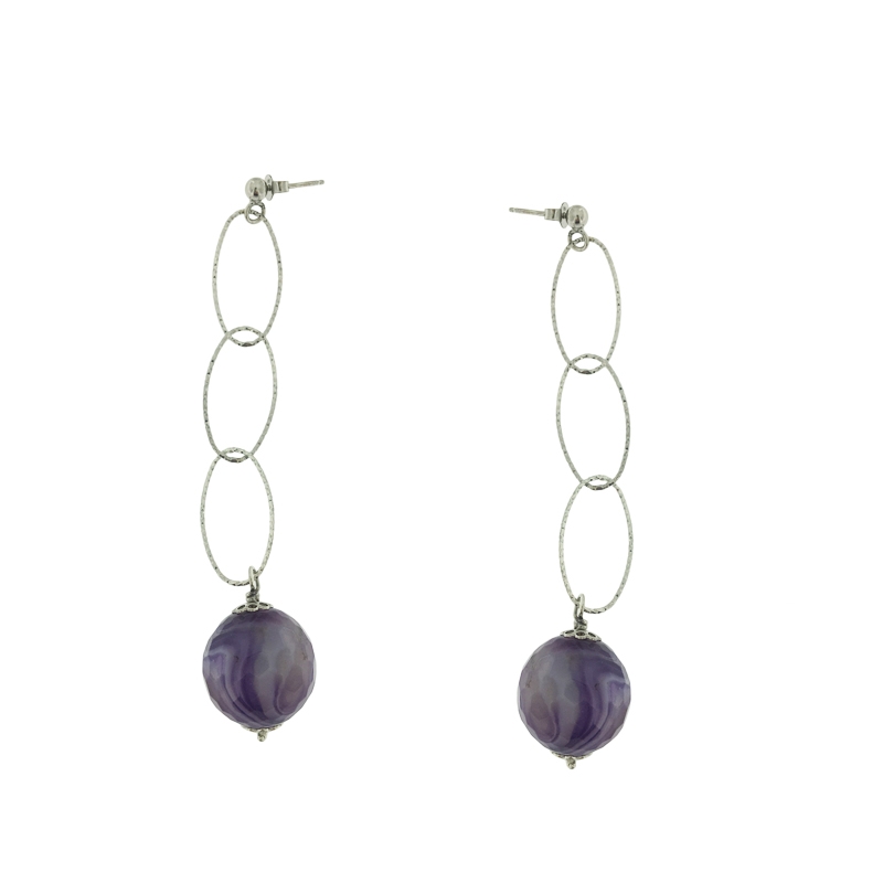 Orecchini realizzati in argento 925% con agata viola