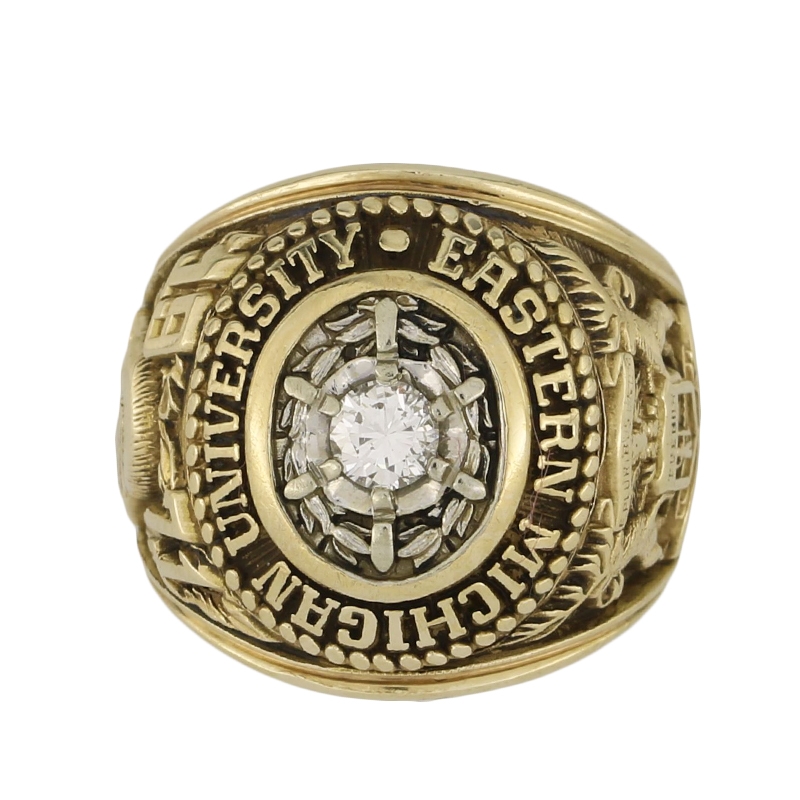 Anello sigillo in oro giallo 10kt e diamante taglio rotondo brillante 0,23ct