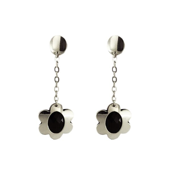 Orecchini Berenice con fiori e pietre nere realizzati in argento