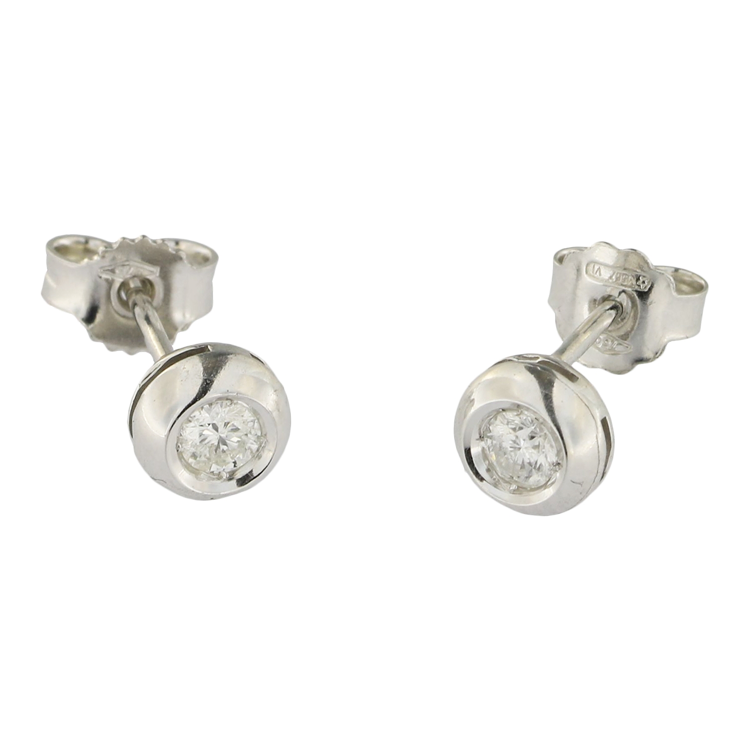Orecchini punto luce a castone in oro bianco 18kt e diamanti taglio rotondo  brillante 0,26ct ricondizionato a 400.00€