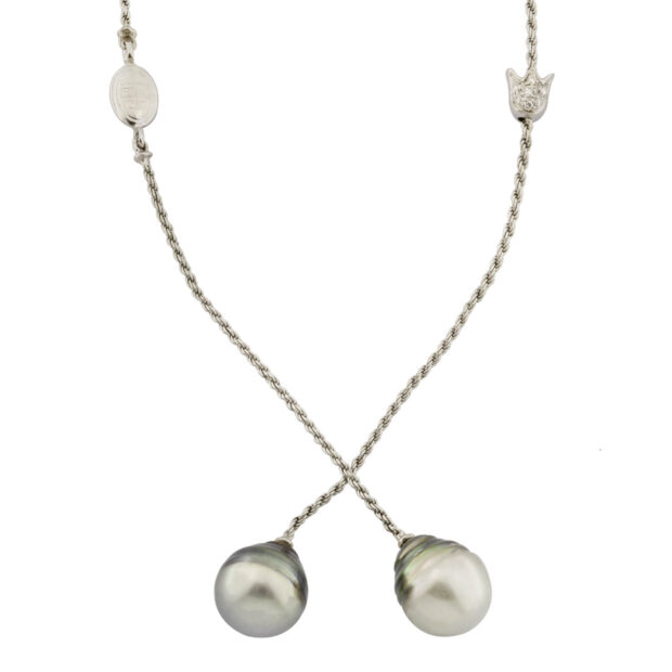 Collana Damiani con perle thaiti e diamanti round 0,14ct tot