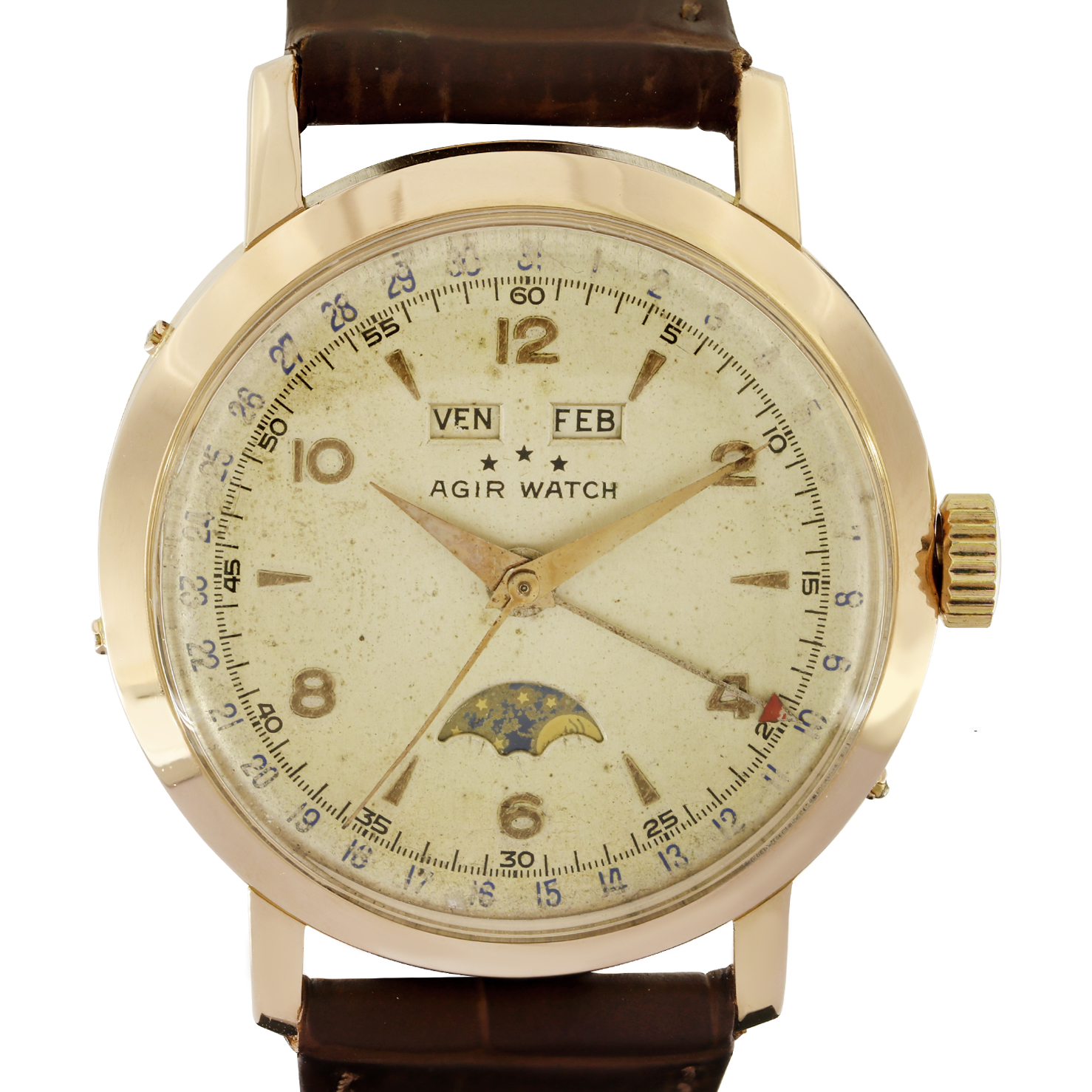 Agir Watch Triple Calendar Moonphase Valjoux 90 oro 18kt Ref 315183  ricondizionato a 1,950.00€