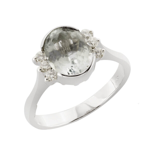 Anello Re Carlo con acquamarina 2,40ct e diamanti taglio round 0,18ct tot