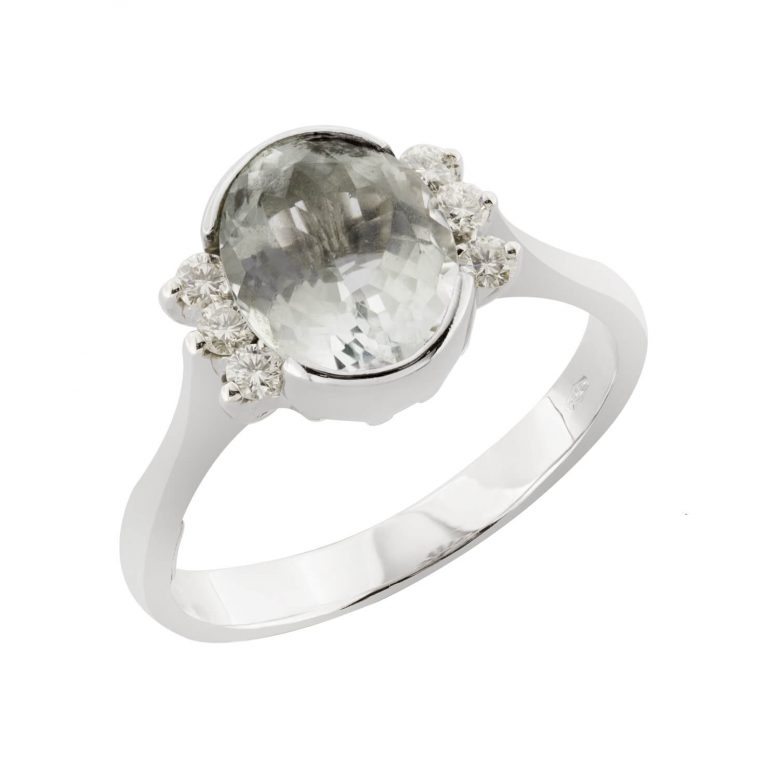Anello Re Carlo con acquamarina 2,40ct e diamanti taglio round 0,18ct tot