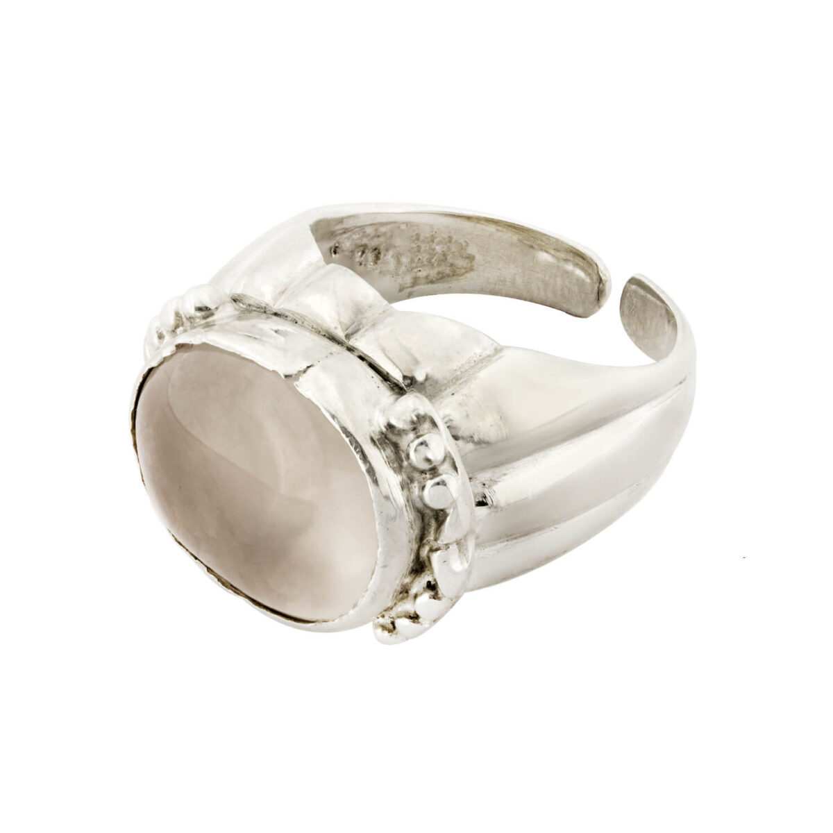 Anello regolabile in argento con quarzo rosa