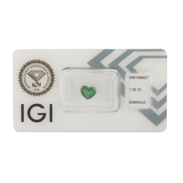 Smeraldo taglio cuore 1,02ct certificato IGI