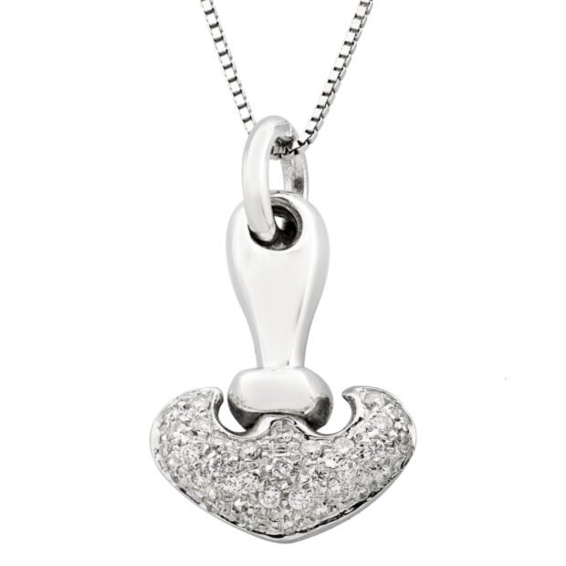Collana veneziana con ciondolo ancora Re Carlo in oro bianco e diamanti 0,175ct tot