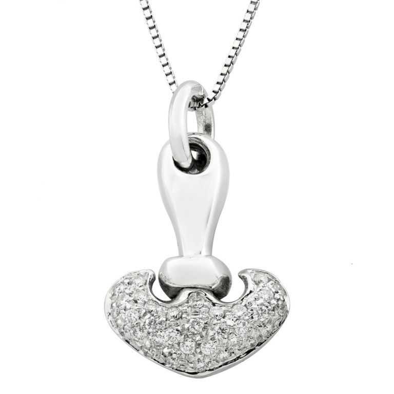Collana veneziana con ciondolo ancora Re Carlo in oro bianco e diamanti 0,175ct tot