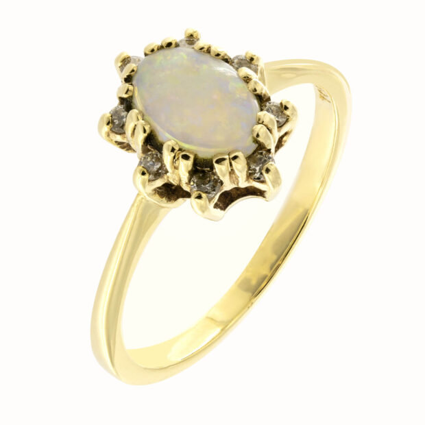 Anello in oro giallo 14kt con opale e diamanti brown 0,10ct tot