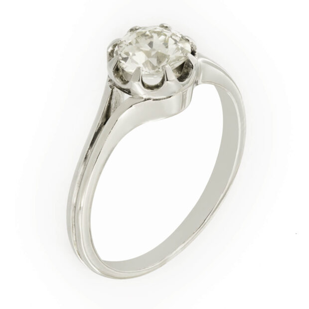 Anello solitario in platino con diamante taglio antico 0,90ct