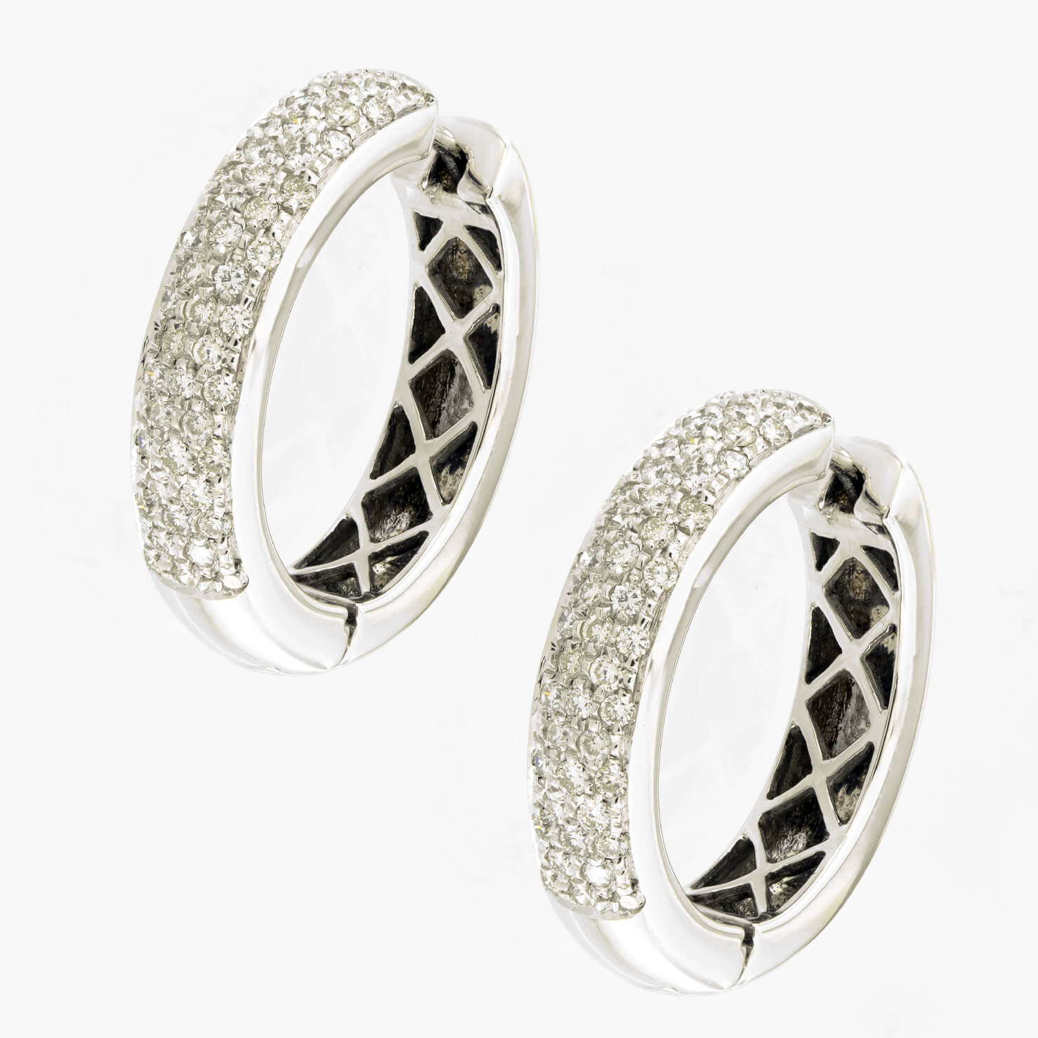 Orecchini A Cerchio Grandi In Argento 925 Placcato Oro Bianco 18kt Con Zirconie - Diametro 20mm, Donna