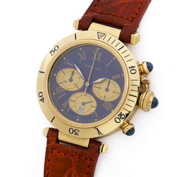 Cartier Pasha Chronograph blue dial yellow gold  ref 30009
