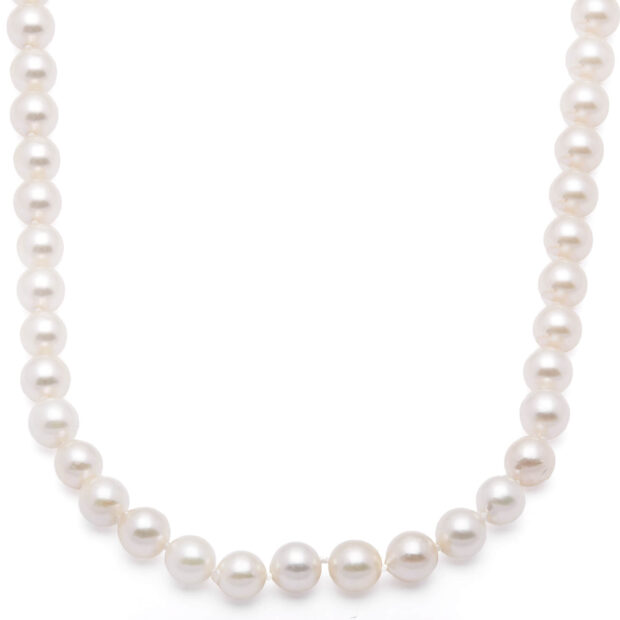 Girocollo Re Carlo con perle da 7mm e fermezza in oro bianco e diamanti 0,04ct tot