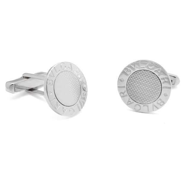 Gemelli Bulgari Bulgari in oro bianco con centro guilochè