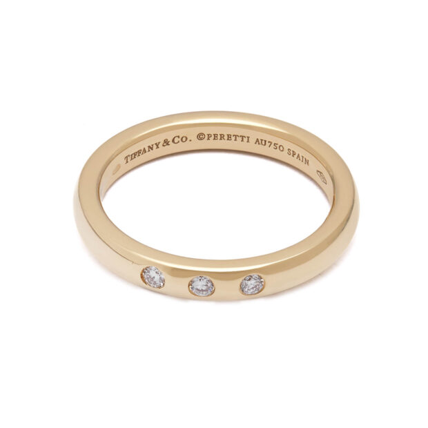 Anello fascia Tiffany Elsa Peretti in oro giallo e diamanti 0,045ct tot