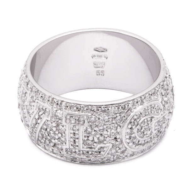 Anello fascia Bulgari monologo in oro bianco e diamanti