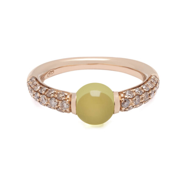 Anello Pomellato m'ama non m'ama in oro rosa con diamanti brown e peridoto centrale