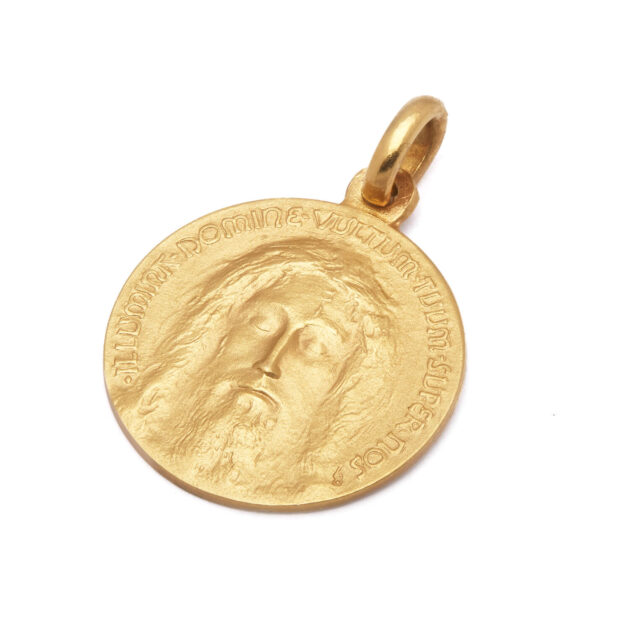 Ciondolo medaglietta volto Cristo in oro giallo
