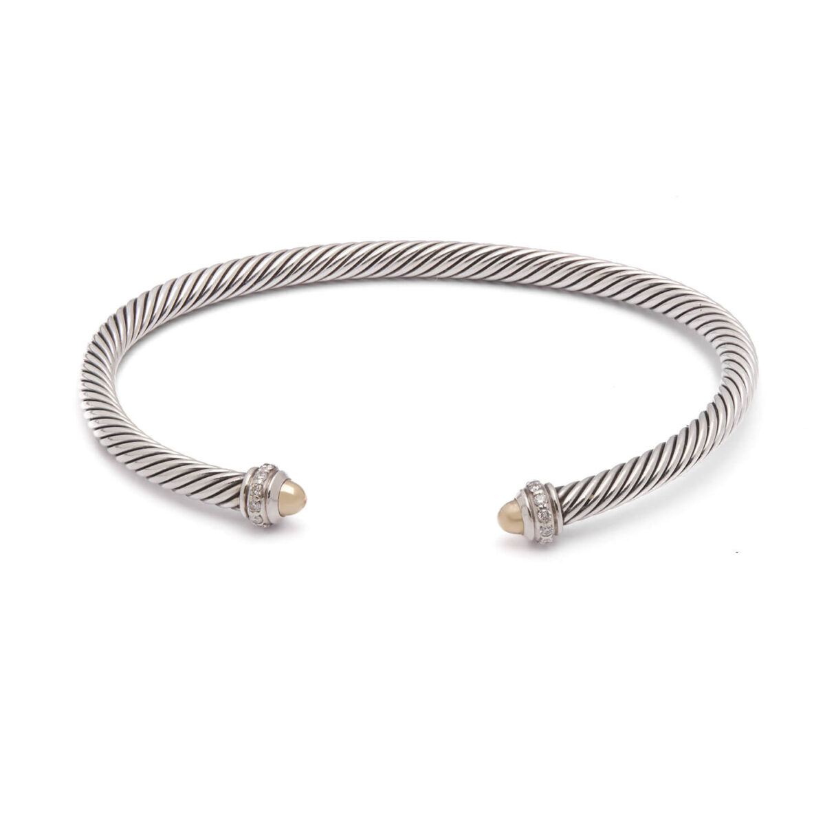 Bracciale rigido David Yourman in argento con finali in oro giallo e diamanti