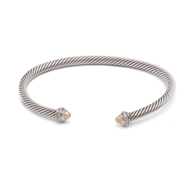 Bracciale rigido David Yourman in argento con finali in oro giallo e diamanti