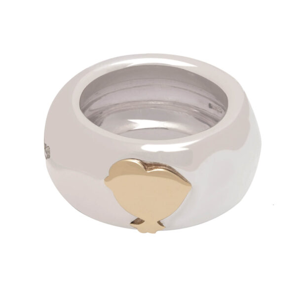 Anello fascione Dodo in argento martellato con dodo in oro giallo 18kt