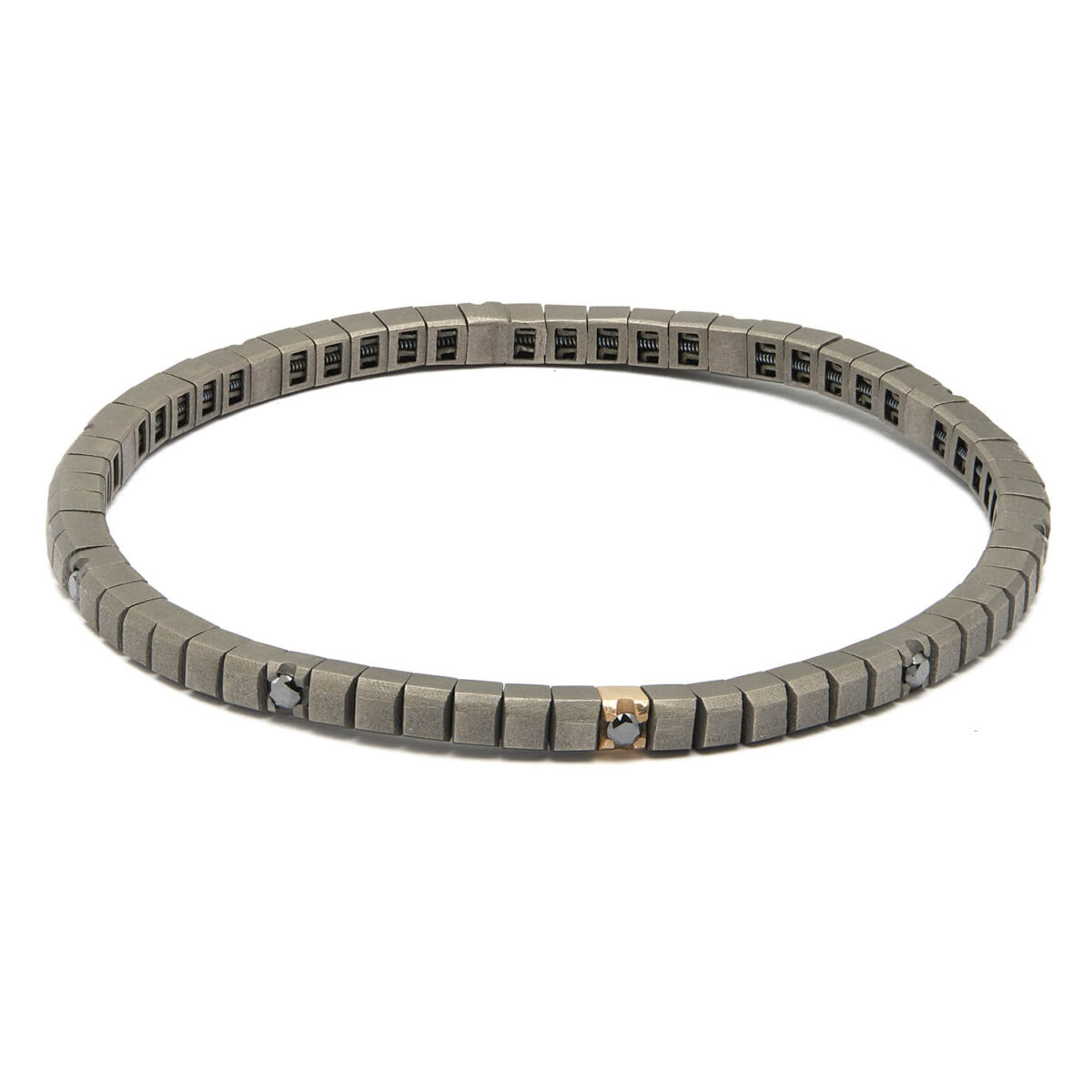 Bracciale tennis Mano J. in titanio , oro rosso e diamanti neri