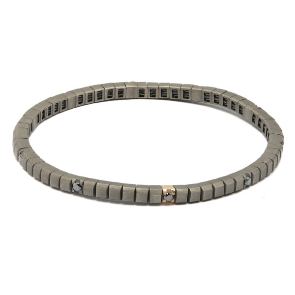 Bracciale tennis Mano J. in titanio , oro rosso e diamanti neri