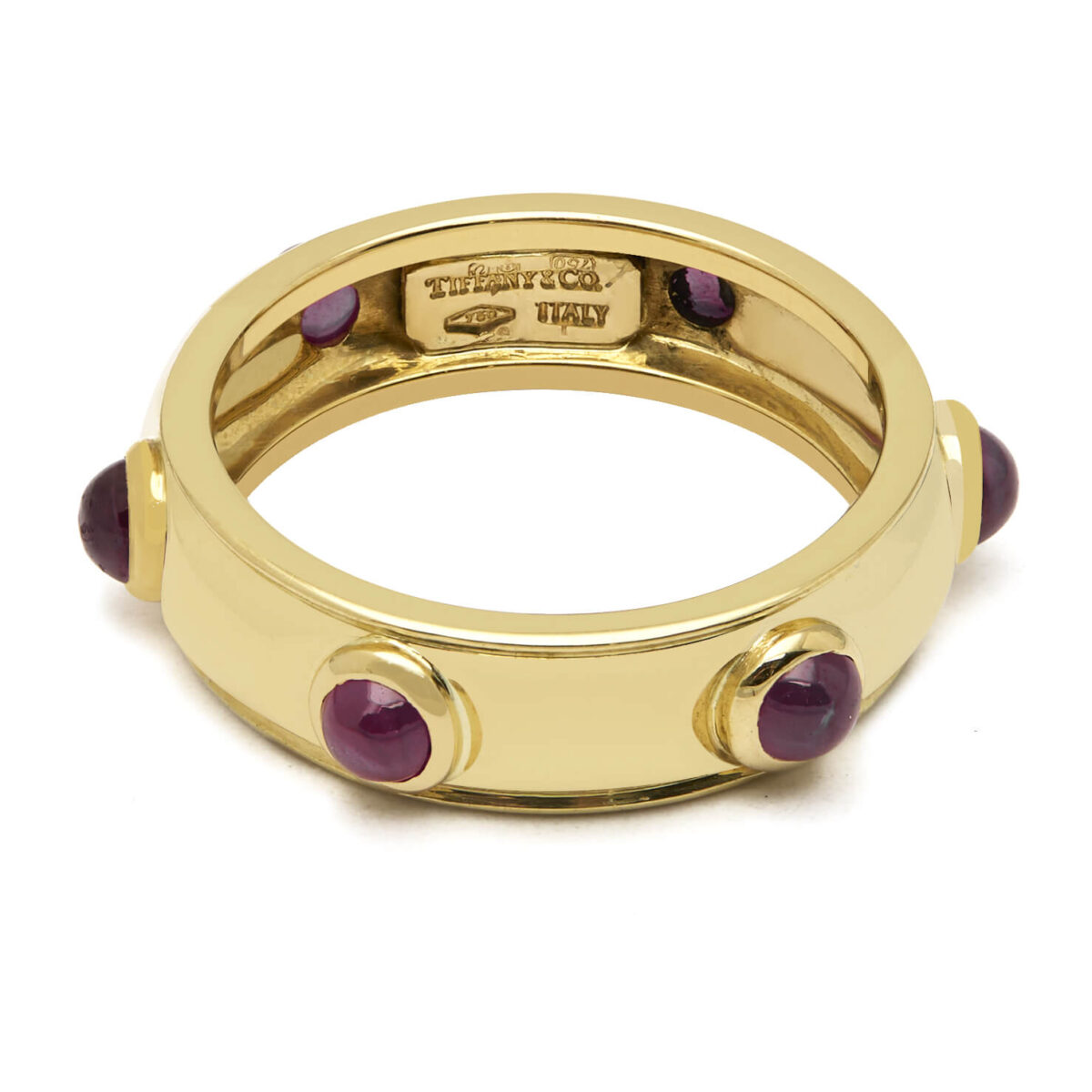Anello Tiffany in oro giallo con rubini cabochon
