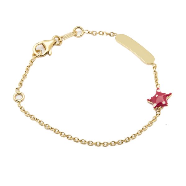 Bracciale bimba con targhetta in oro giallo 18kt e stella smaltata