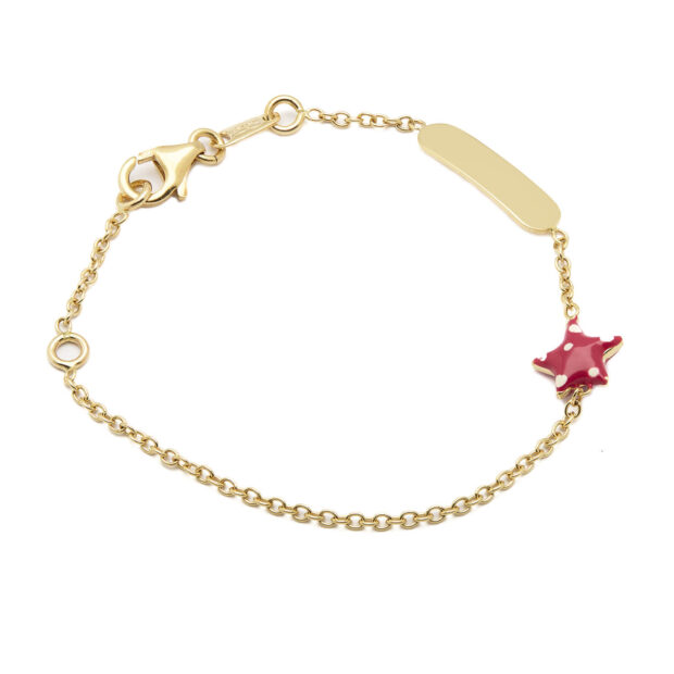 Bracciale bimba con targhetta in oro giallo 18kt e stella smaltata