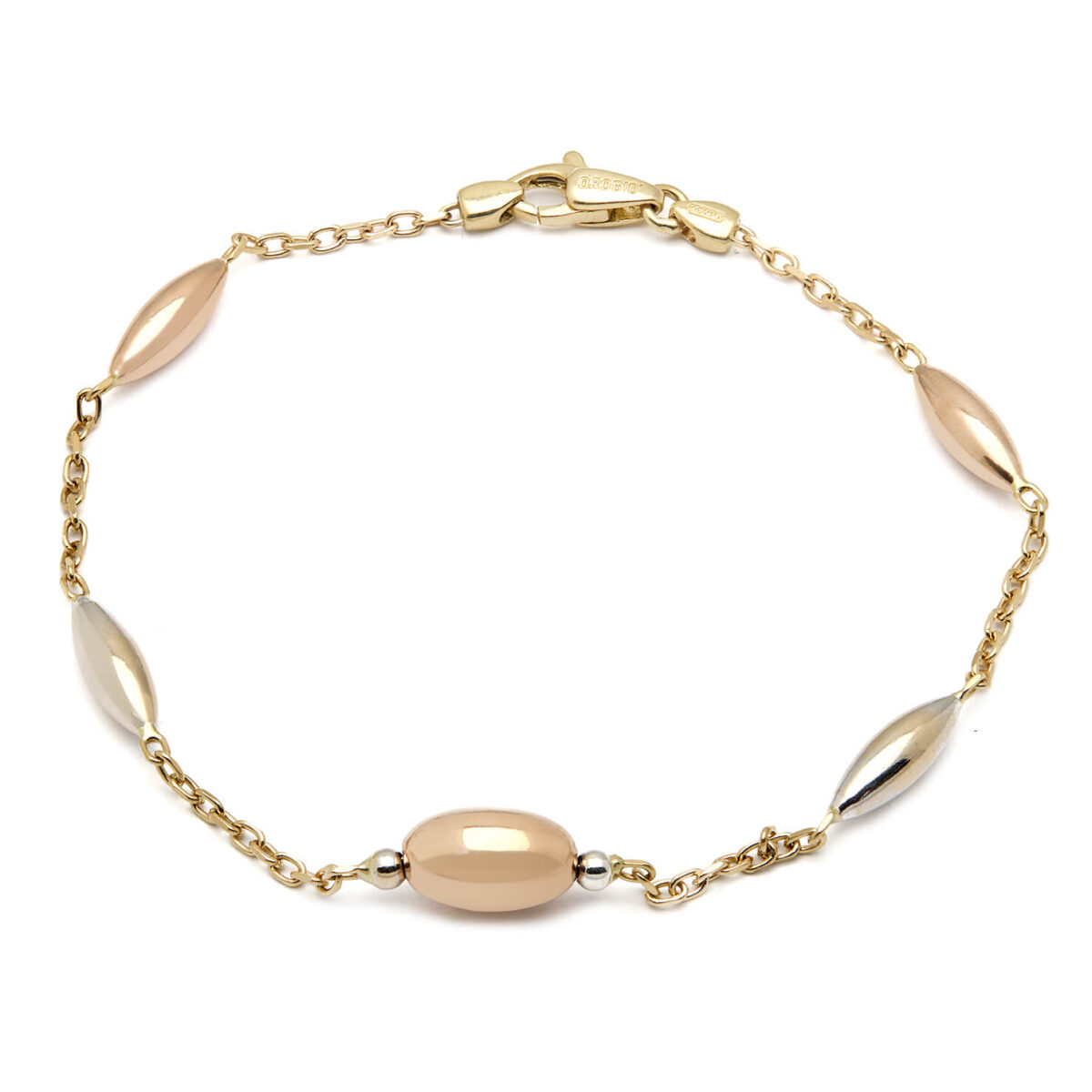 Bracciale in oro giallo con elementi in oro bianco e rosa 18kt