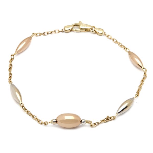 Bracciale in oro giallo con elementi in oro bianco e rosa 18kt