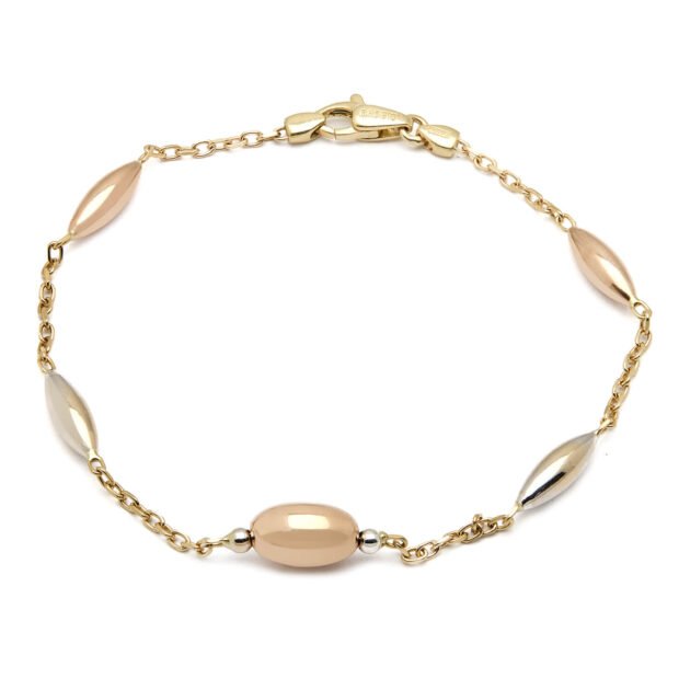 Bracciale in oro giallo con elementi in oro bianco e rosa 18kt