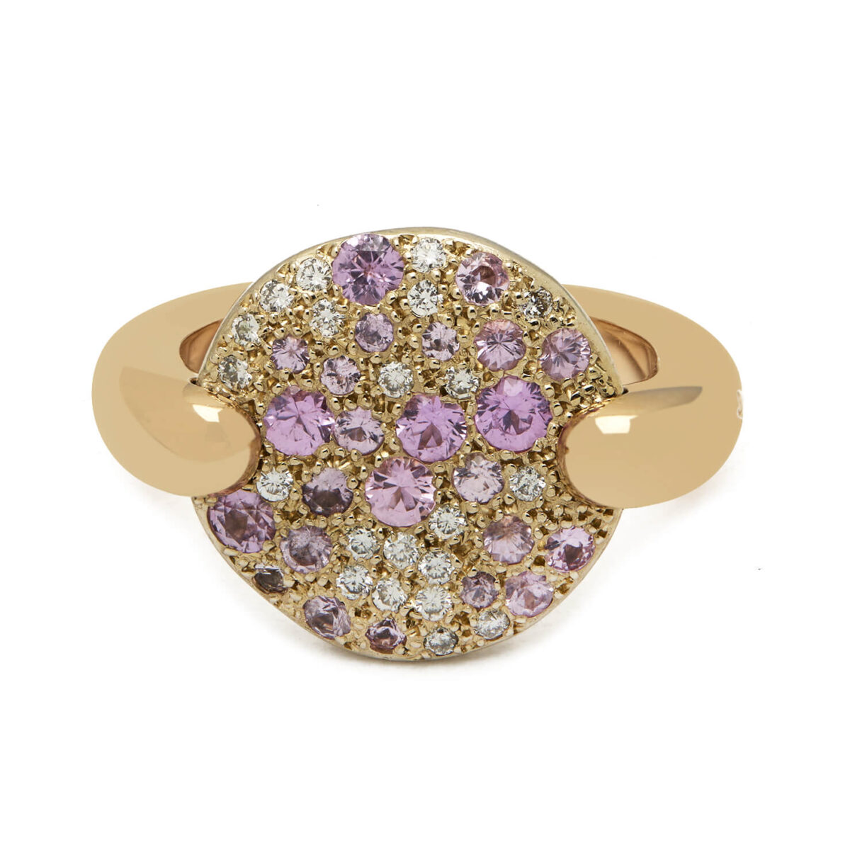 Anello Pomellato Sabbia in oro giallo 18kt con zaffiri rosa e diamanti