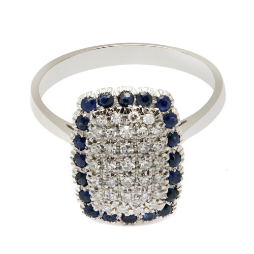 Anello in oro bianco con zaffiri e diamanti