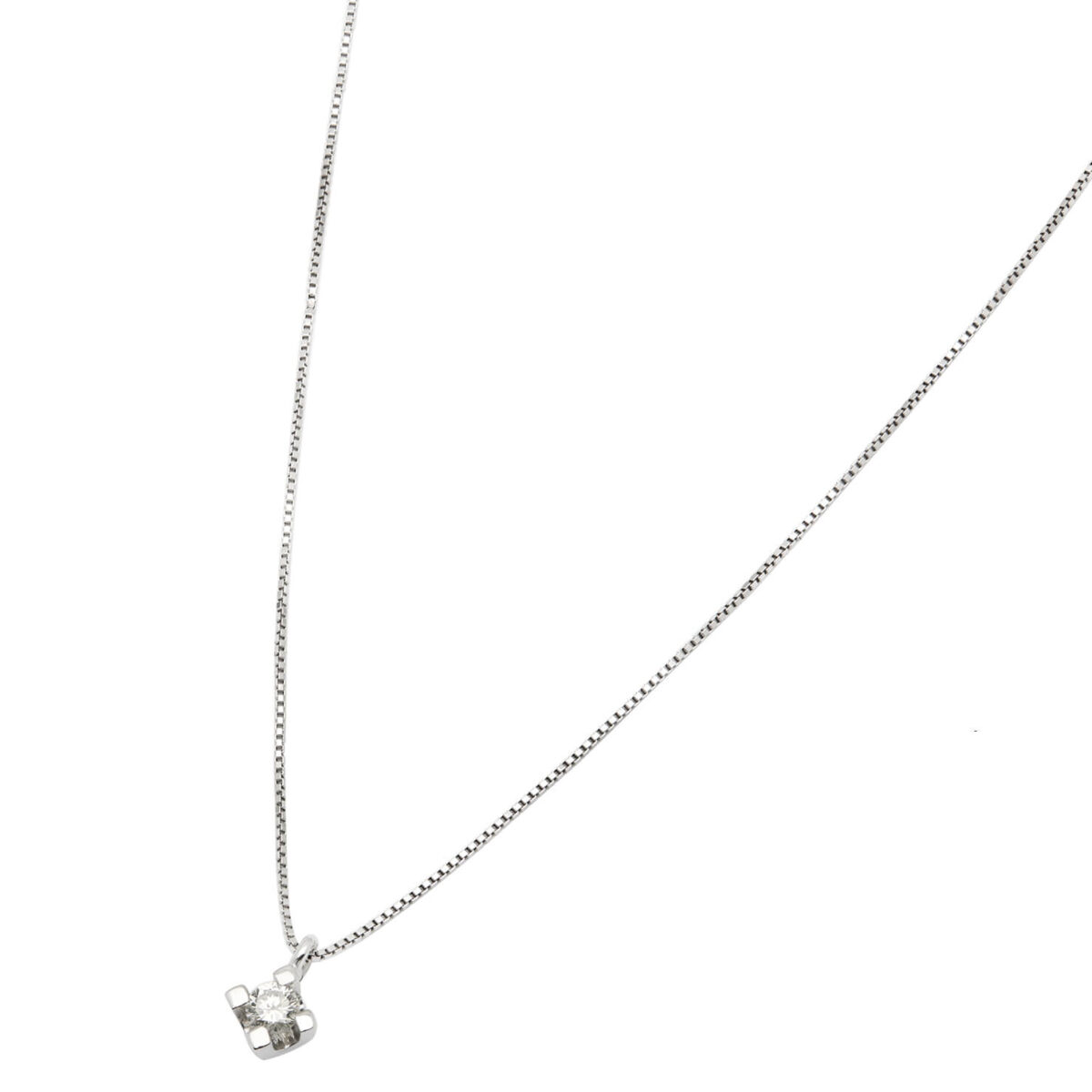 Catenina punto luce in oro bianco con castone tornito a rombo e diamante 0,10ct