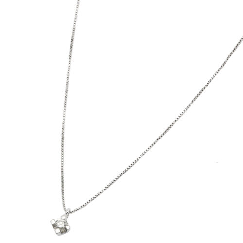 Catenina punto luce in oro bianco con castone tornito a rombo e diamante 0,10ct
