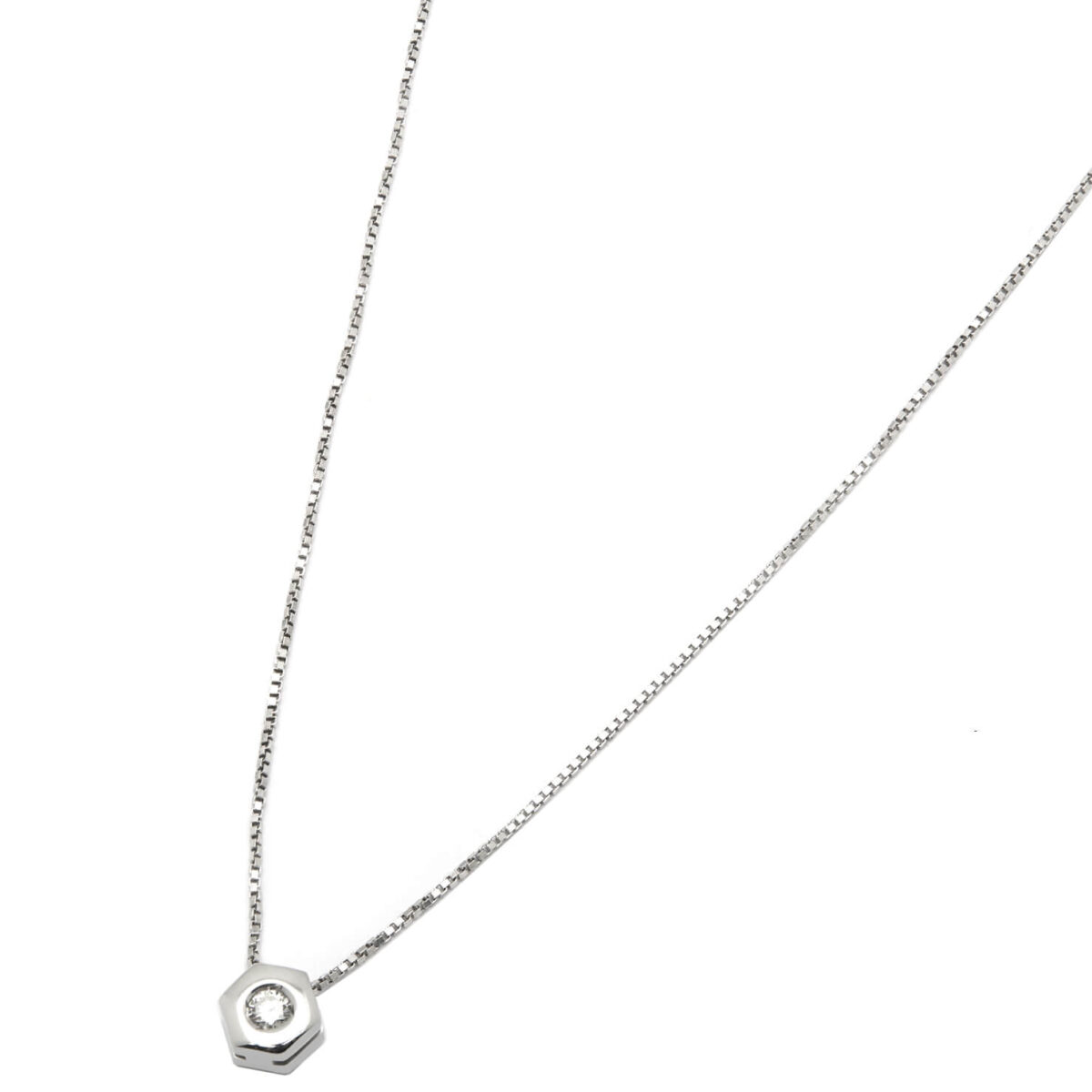 Catenina in oro bianco e punto luce esagonale con diamante