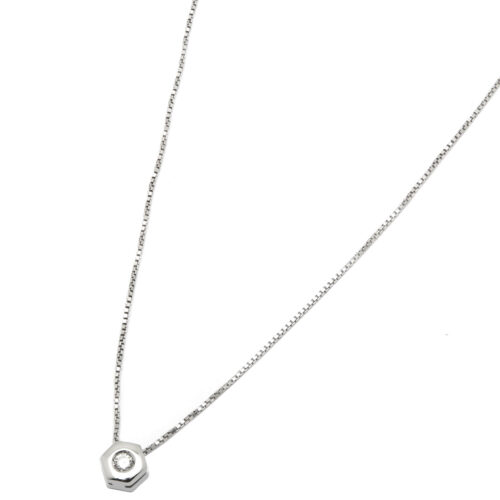 Catenina in oro bianco e punto luce esagonale con diamante