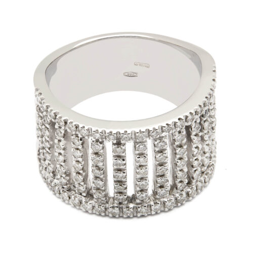 Anello fascia in oro bianco e diamanti