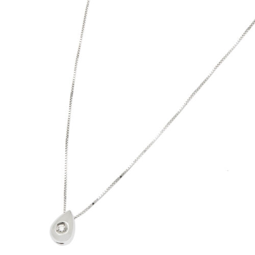 Catenina punto luce in oro bianco con ciondolo goccia e diamante 0,04ct