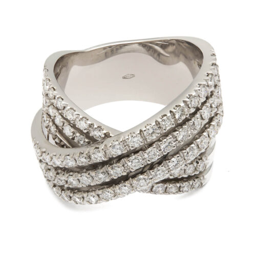 Anello fascia intrecciata in oro e diamanti
