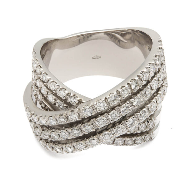 Anello fascia intrecciata in oro e diamanti