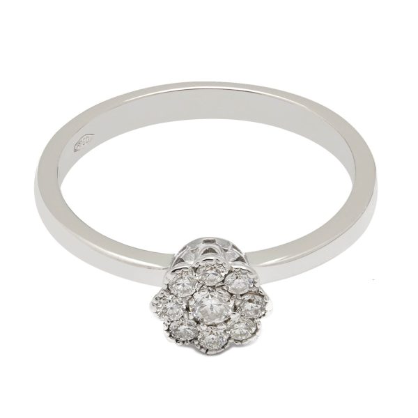 Anello solitario a fiore in oro bianco e diamanti 0,20ct