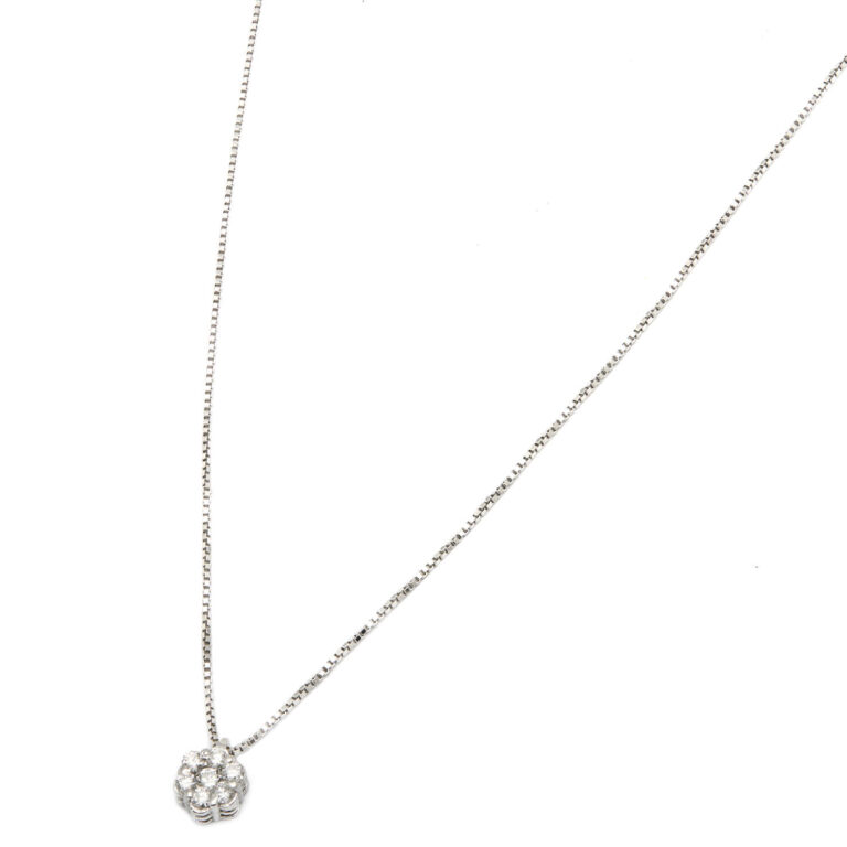 Catenina in oro bianco con ciondolo fiore magic in oro e diamanti