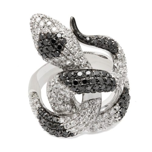 Anello serpente in oro bianco e diamanti bianchi e neri