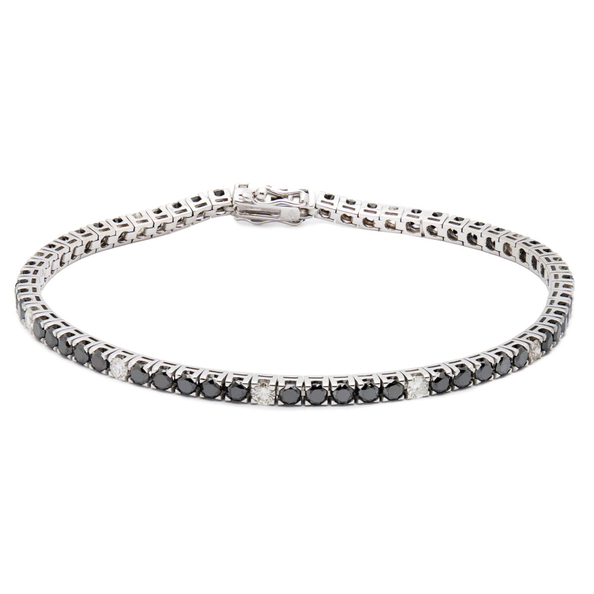 Bracciale tennis in oro bianco con diamanti bianchi e neri