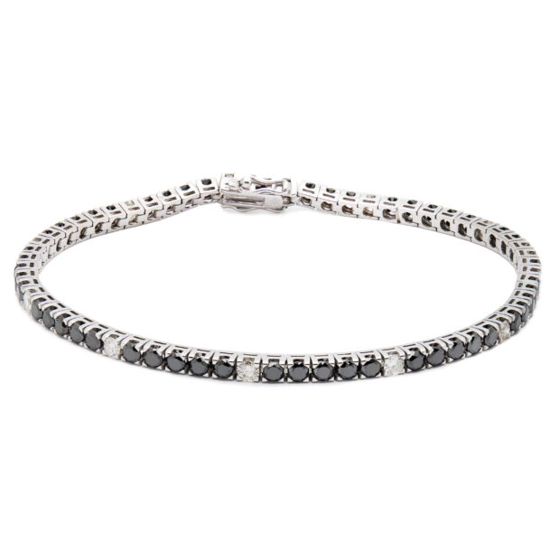 Bracciale tennis in oro bianco con diamanti bianchi e neri