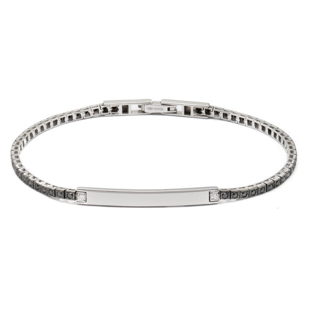 Bracciale tennis Salvini con targhetta in oro bianco e diamanti bianchi e neri 1,17ct