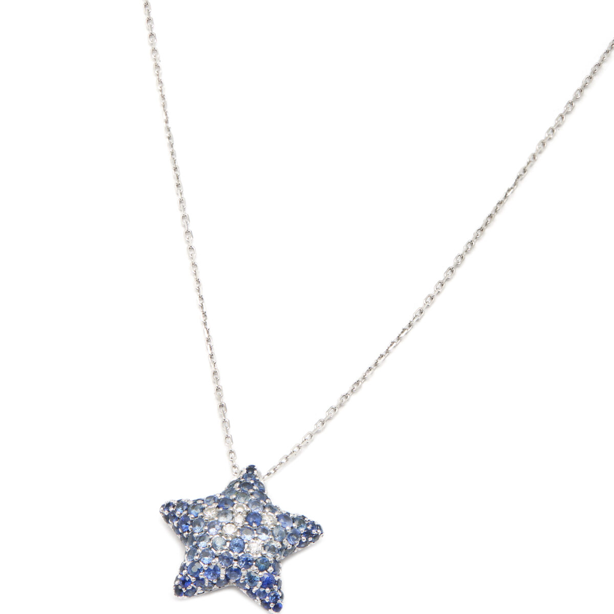 Catenina in oro bianco con ciondolo stella con zaffiri e diamanti